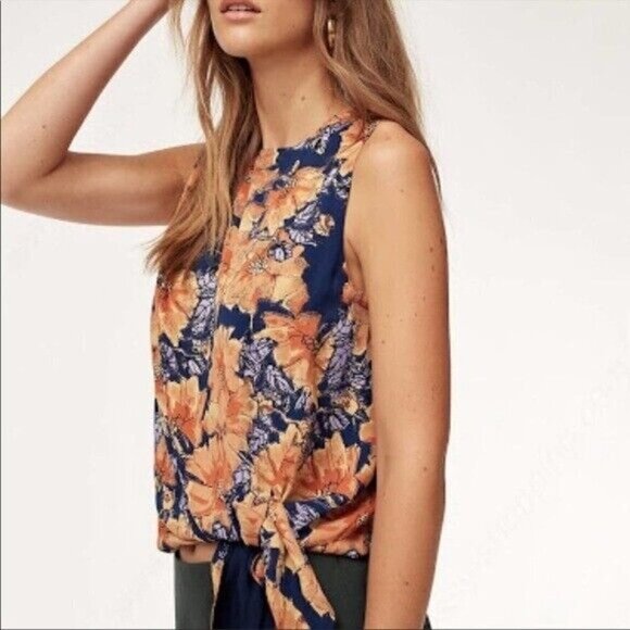 Aritzia Babaton Hopkins Blouse Floral Top Size S sleeveless front tie - Picture 2 of 12